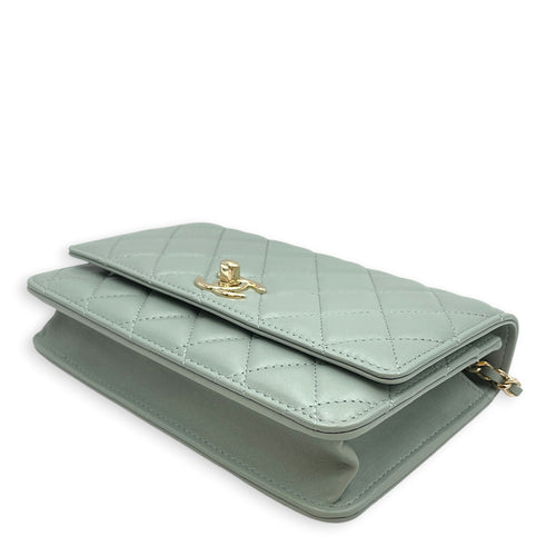 Trendy CC Light Grey Wallet On Chain in Lambskin Gold hardware