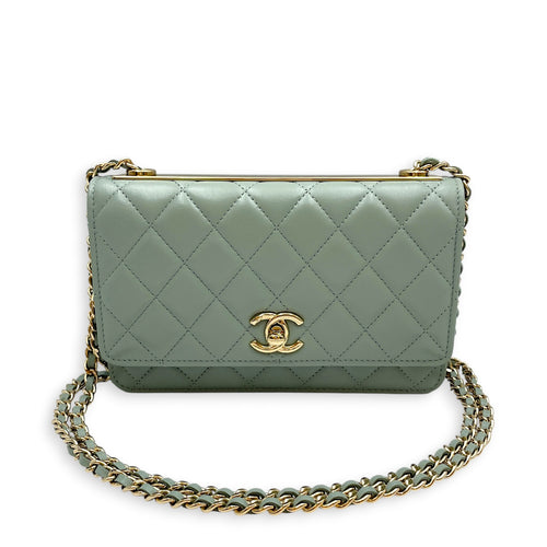 Trendy CC Light Grey Wallet On Chain in Lambskin Gold hardware