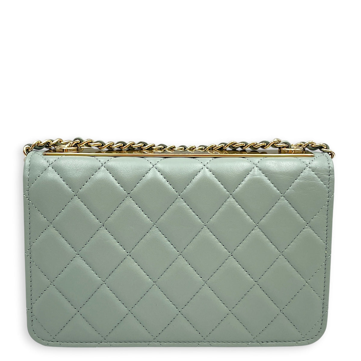 Trendy CC Light Grey Wallet On Chain in Lambskin Gold hardware