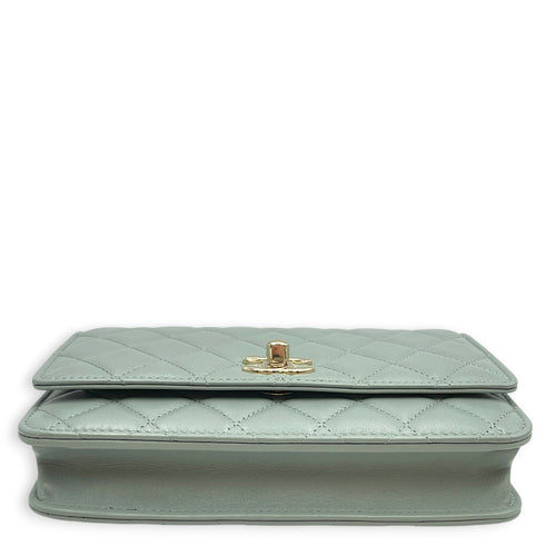 Trendy CC Light Grey Wallet On Chain in Lambskin Gold hardware