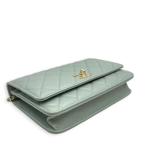 Trendy CC Light Grey Wallet On Chain in Lambskin Gold hardware