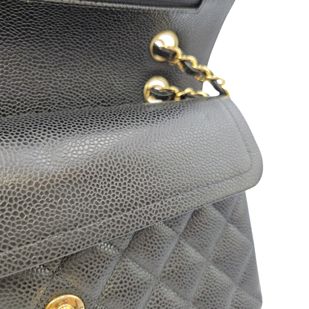 Classic Small Black Shoulder Bag in Caviar Leather Gold hardware