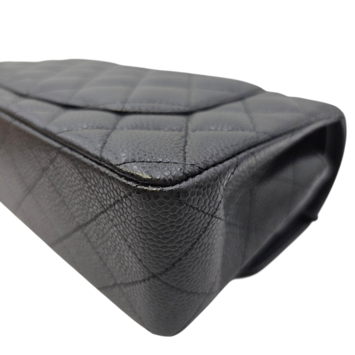 Classic Small Black Shoulder Bag in Caviar Leather Gold hardware