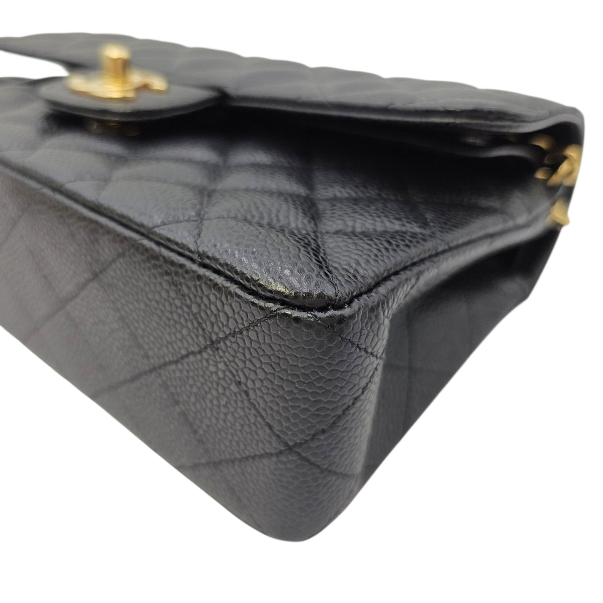 Classic Small Black Shoulder Bag in Caviar Leather Gold hardware