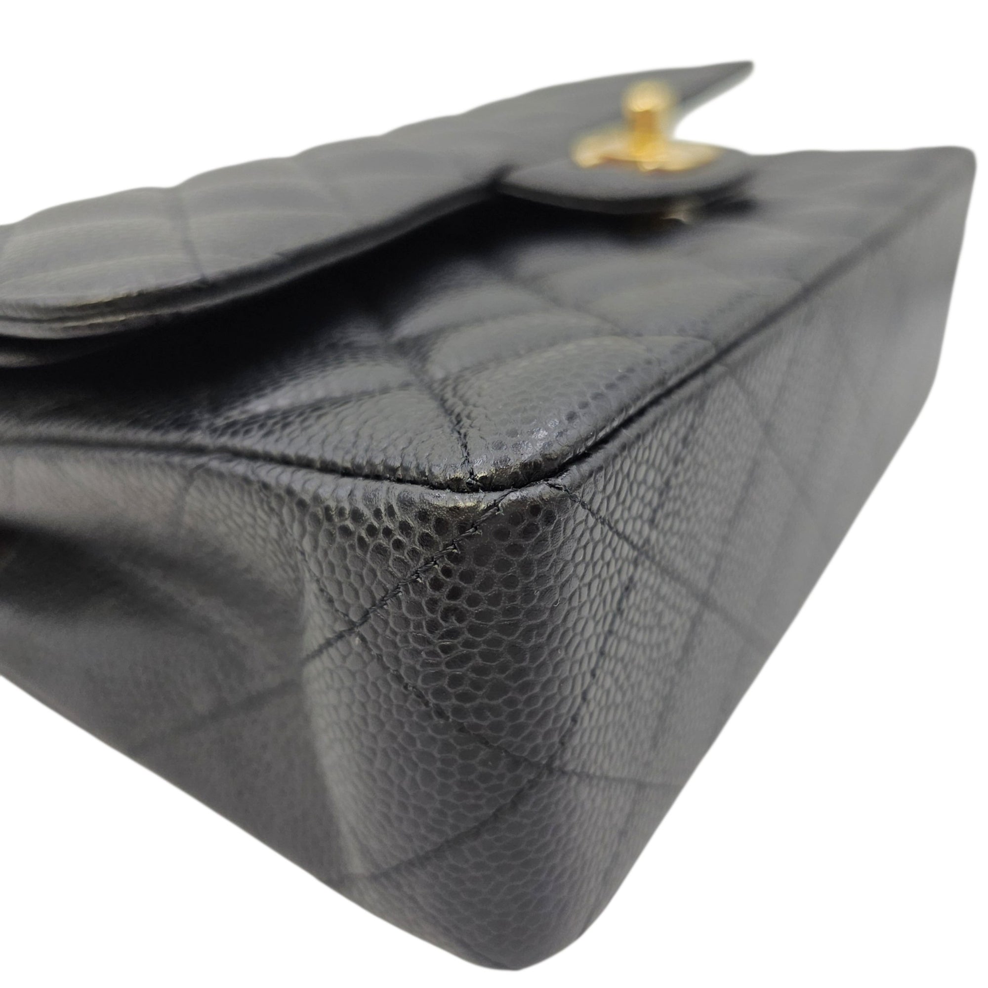 Classic Small Black Shoulder Bag in Caviar Leather Gold hardware