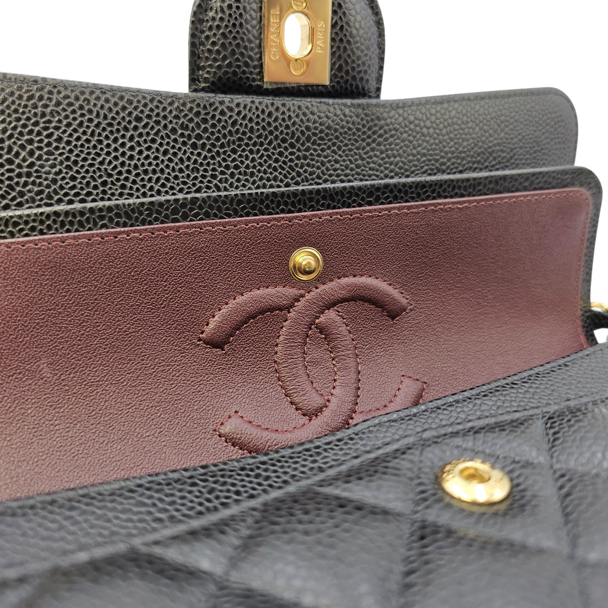 Classic Small Black Shoulder Bag in Caviar Leather Gold hardware