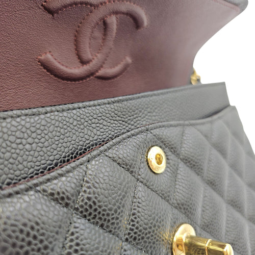 Classic Small Black Shoulder Bag in Caviar Leather Gold hardware