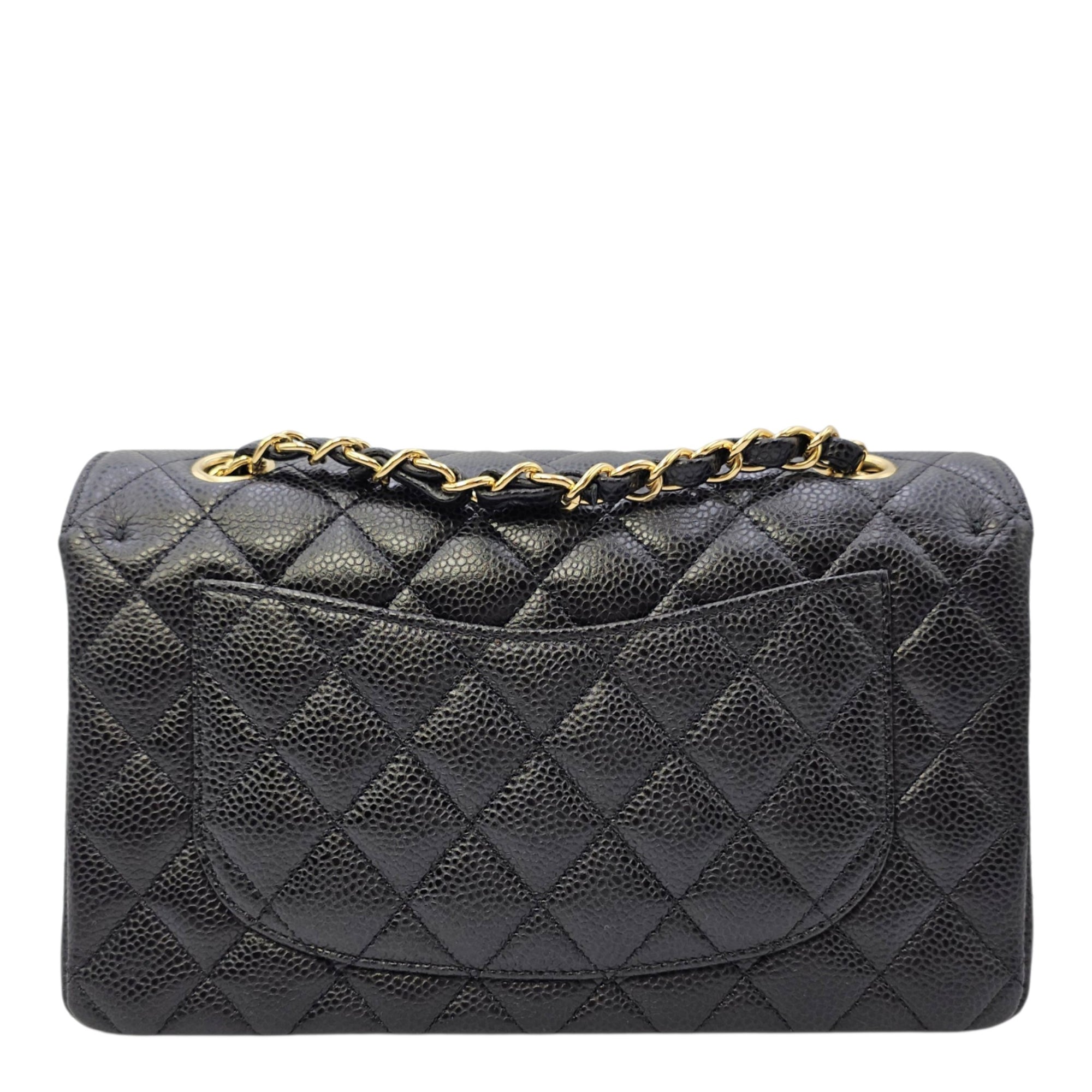 Classic Small Black Shoulder Bag in Caviar Leather Gold hardware