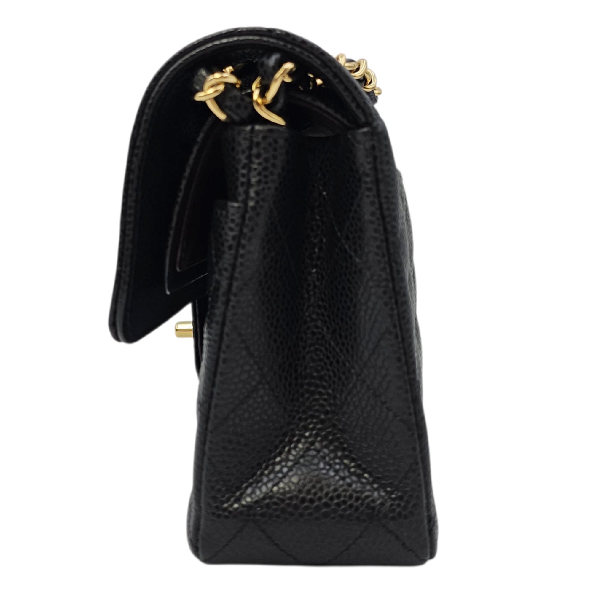 Classic Small Black Shoulder Bag in Caviar Leather Gold hardware