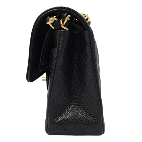 Classic Small Black Shoulder Bag in Caviar Leather Gold hardware