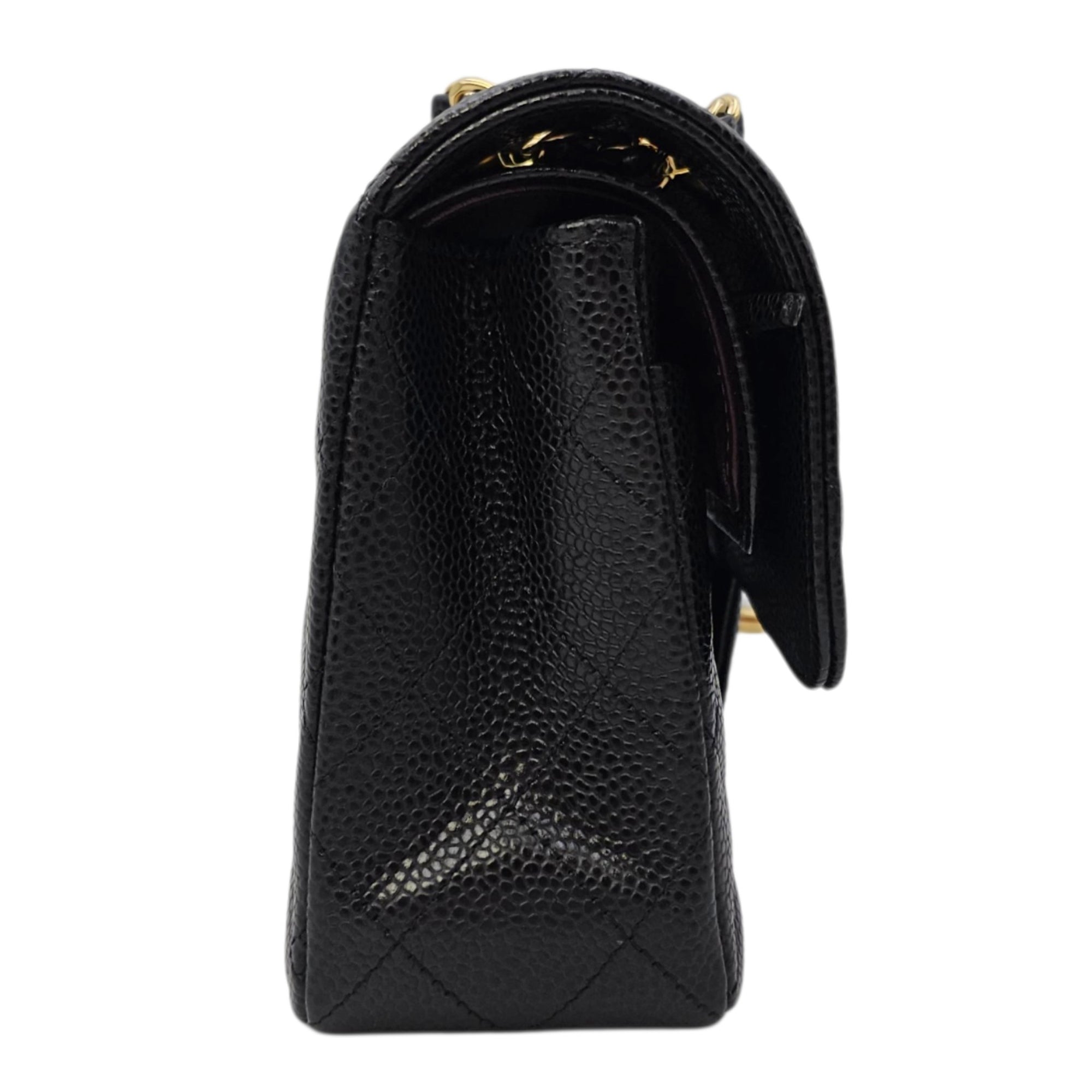 Classic Small Black Shoulder Bag in Caviar Leather Gold hardware