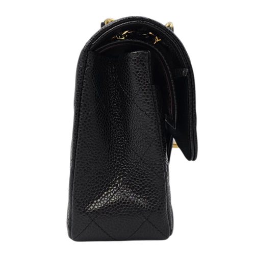 Classic Small Black Shoulder Bag in Caviar Leather Gold hardware