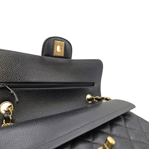 Classic Small Black Shoulder Bag in Caviar Leather Gold hardware