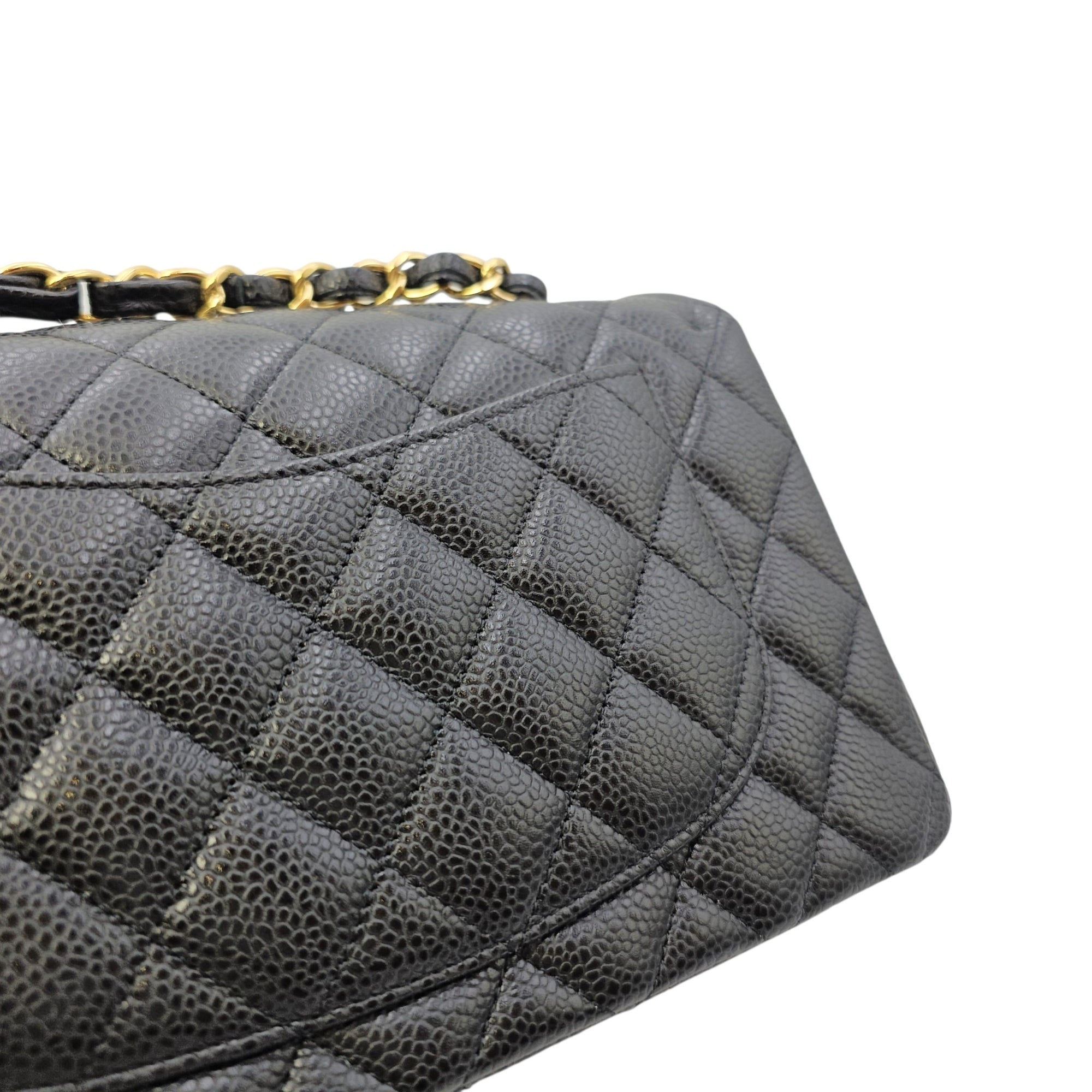 Classic Small Black Shoulder Bag in Caviar Leather Gold hardware