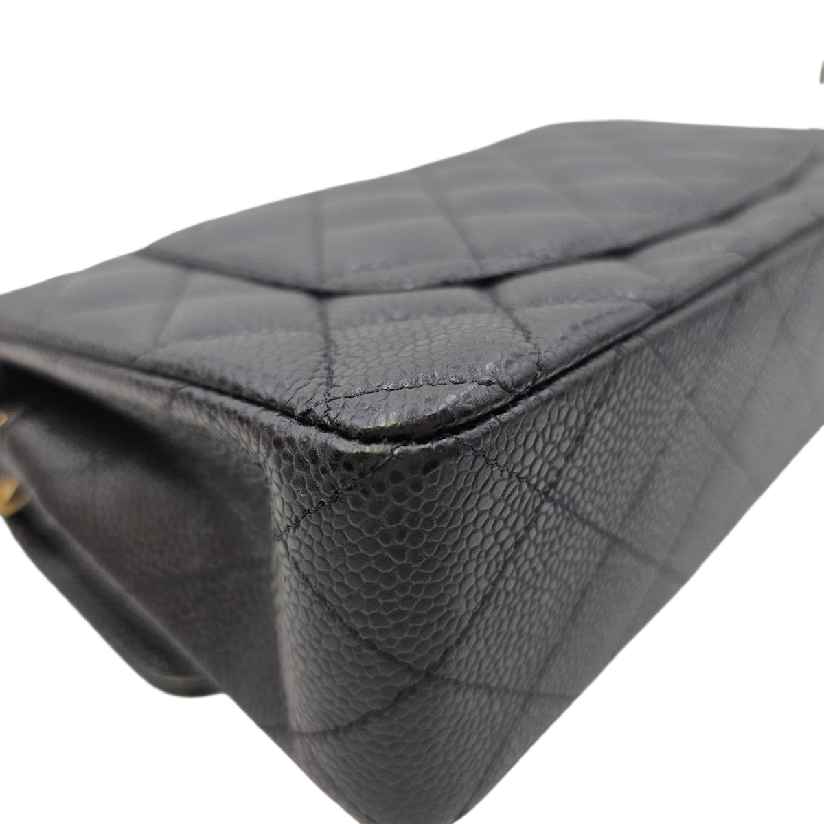 Classic Small Black Shoulder Bag in Caviar Leather Gold hardware