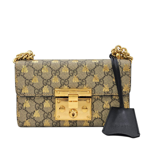 Padlock Small Beige Shoulder Bag in Canvas Gold hardware