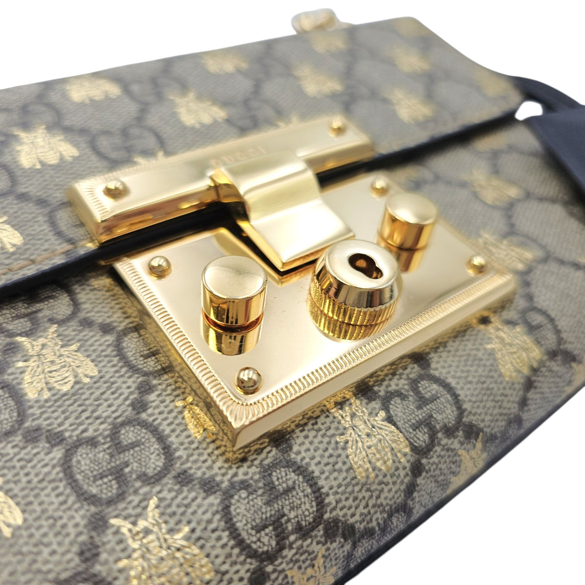Padlock Small Beige Shoulder Bag in Canvas Gold hardware