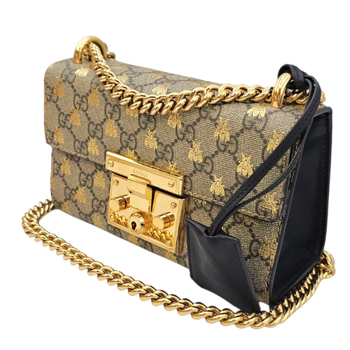 Padlock Small Beige Shoulder Bag in Canvas Gold hardware