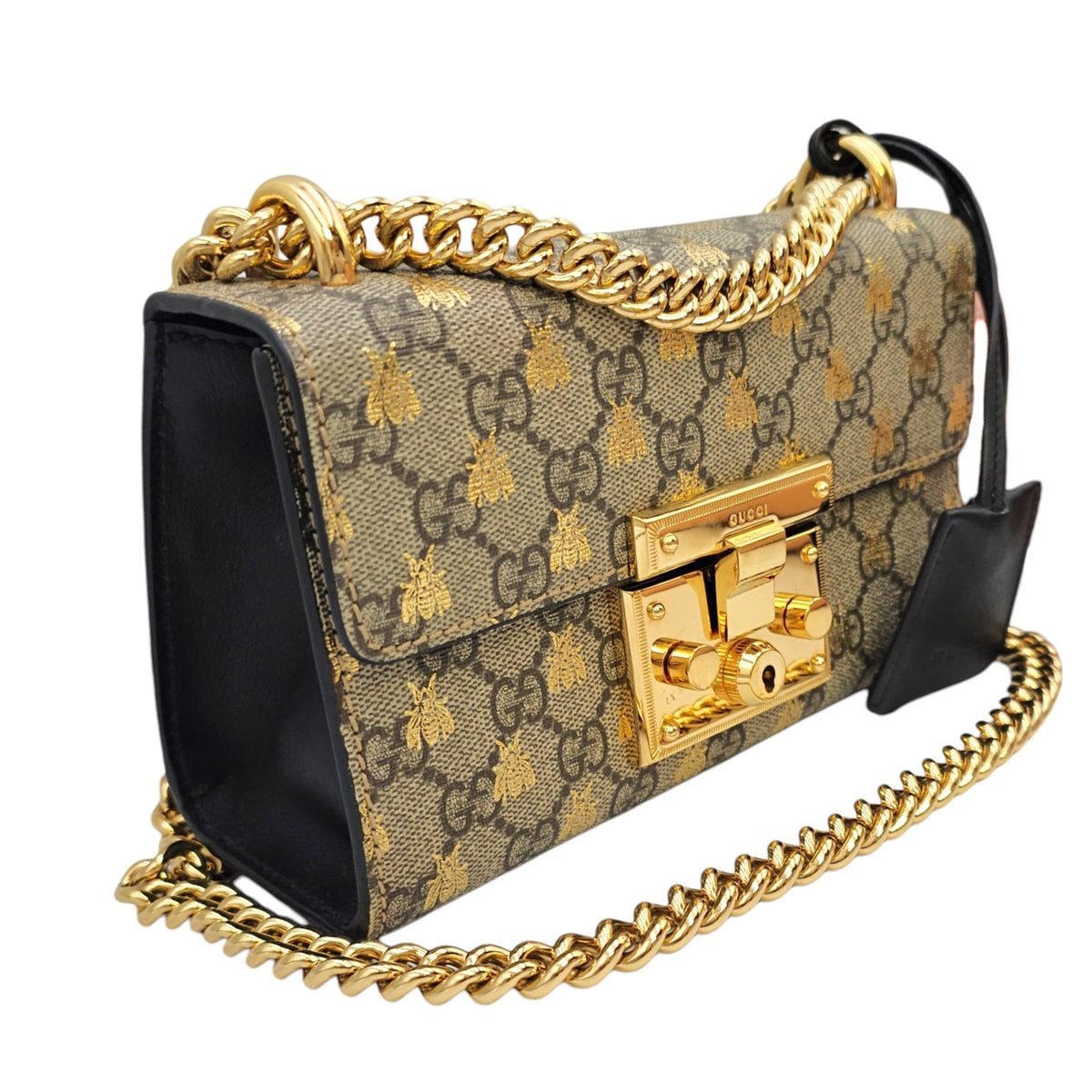 Padlock Small Beige Shoulder Bag in Canvas Gold hardware