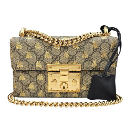 Padlock Small Beige Shoulder Bag in Canvas Gold hardware