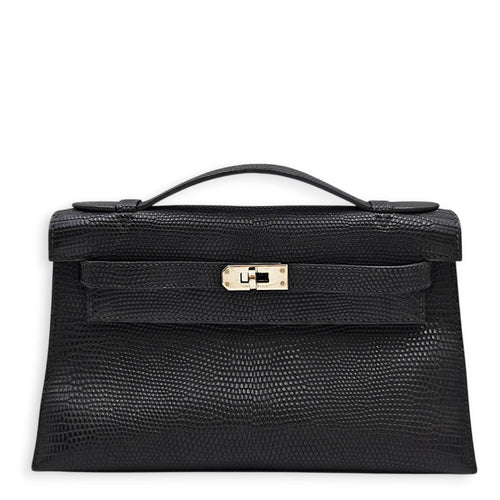 Kelly pochette Mini Noir in Lizard Varanus Salvator Palladium hardware