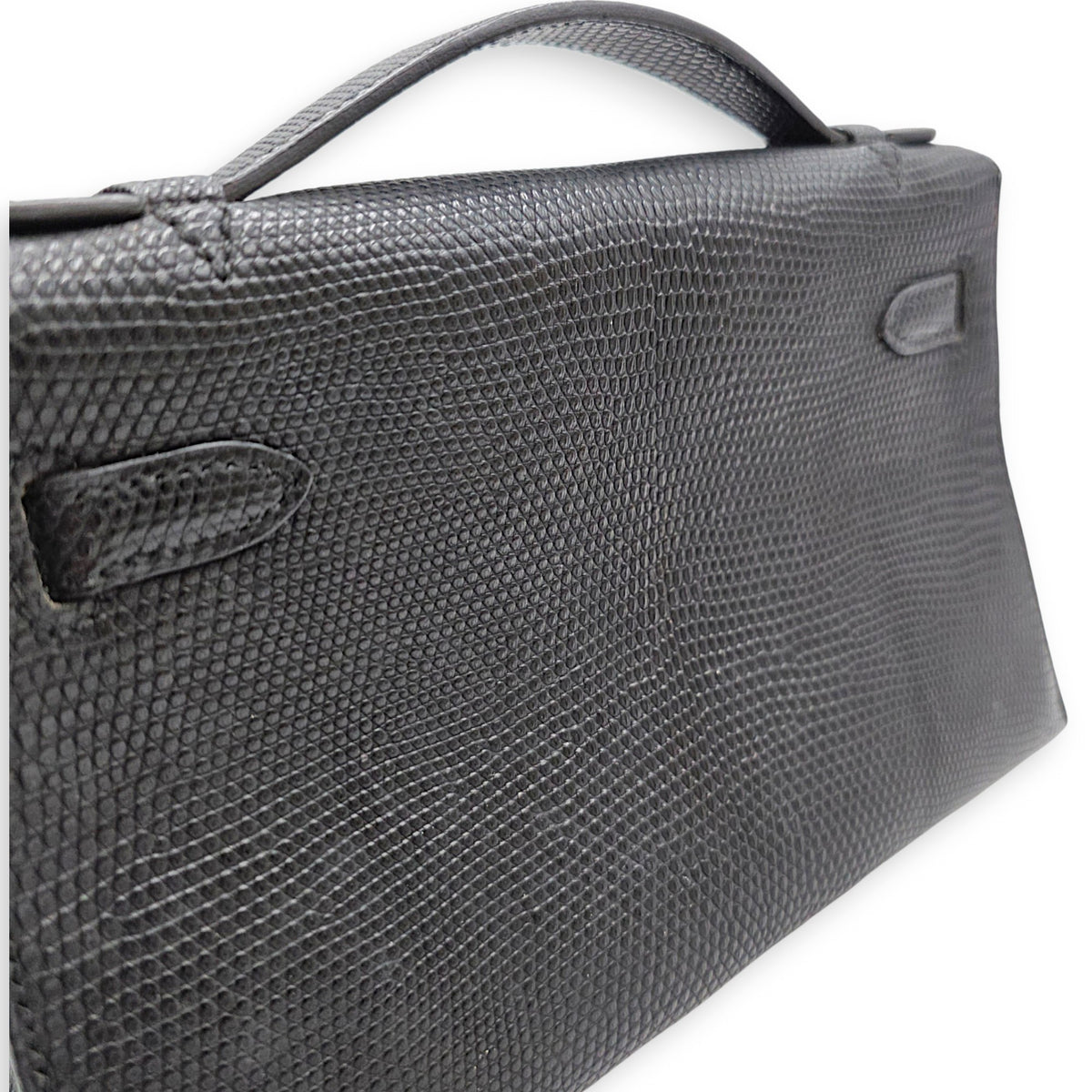 Kelly pochette Mini Noir in Lizard Varanus Salvator Palladium hardware