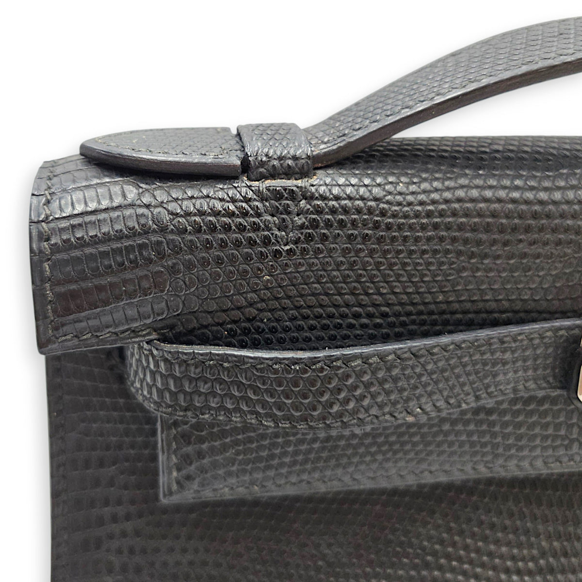 Kelly pochette Mini Noir in Lizard Varanus Salvator Palladium hardware