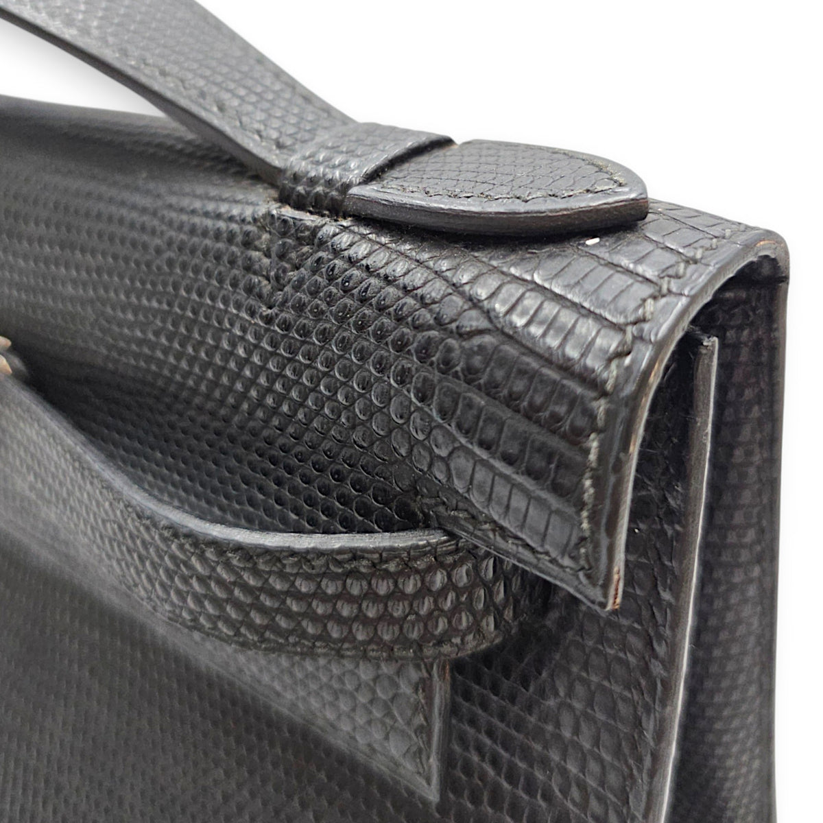 Kelly pochette Mini Noir in Lizard Varanus Salvator Palladium hardware