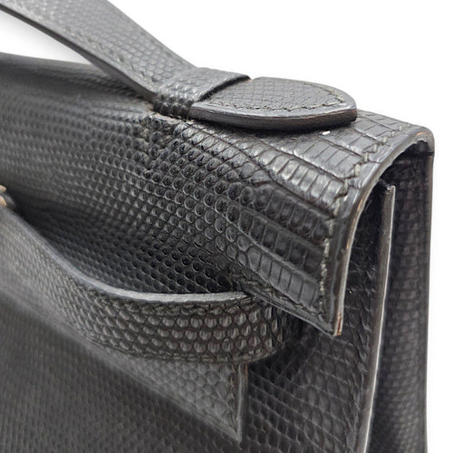 Kelly pochette Mini Noir in Lizard Varanus Salvator Palladium hardware