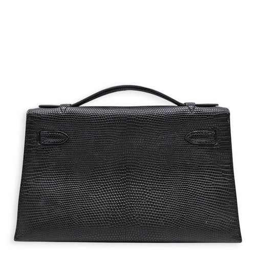 Kelly pochette Mini Noir in Lizard Varanus Salvator Palladium hardware