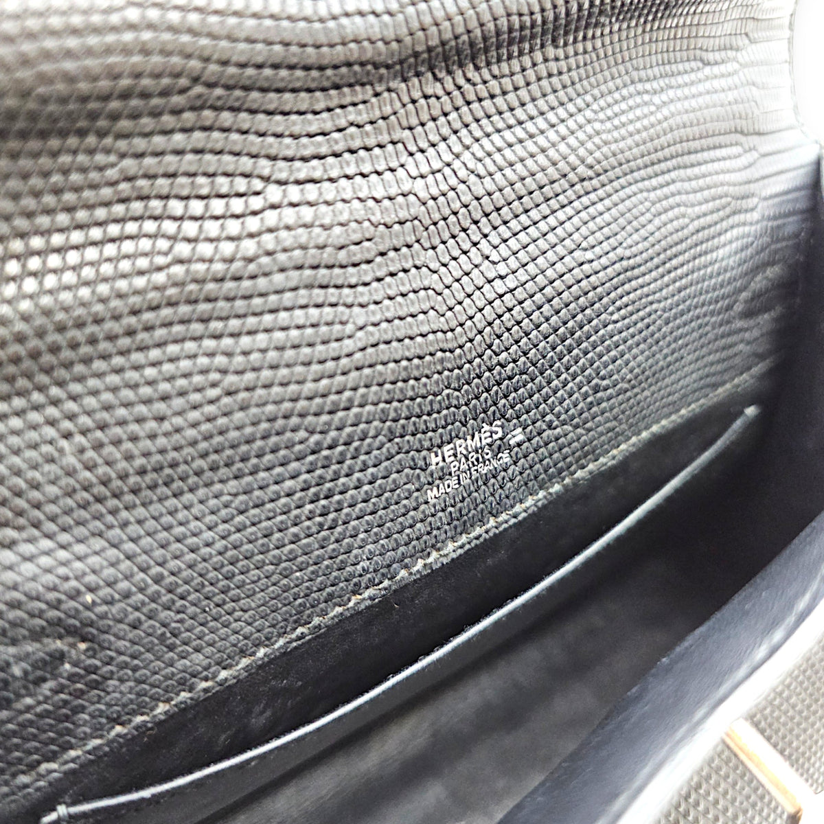 Kelly pochette Mini Noir in Lizard Varanus Salvator Palladium hardware