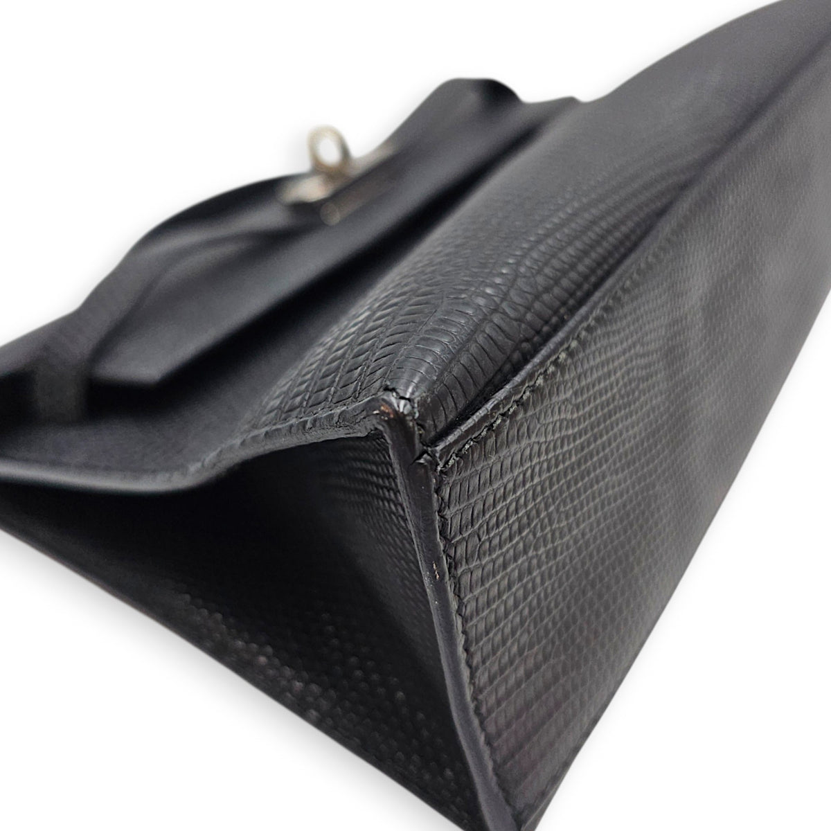 Kelly pochette Mini Noir in Lizard Varanus Salvator Palladium hardware