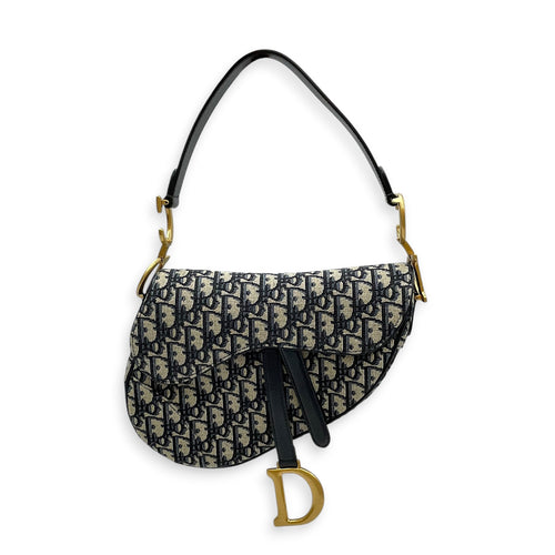 Saddle Medium Navy Blue Dior Oblique Shoulder Bag in Canvas Gold hardware