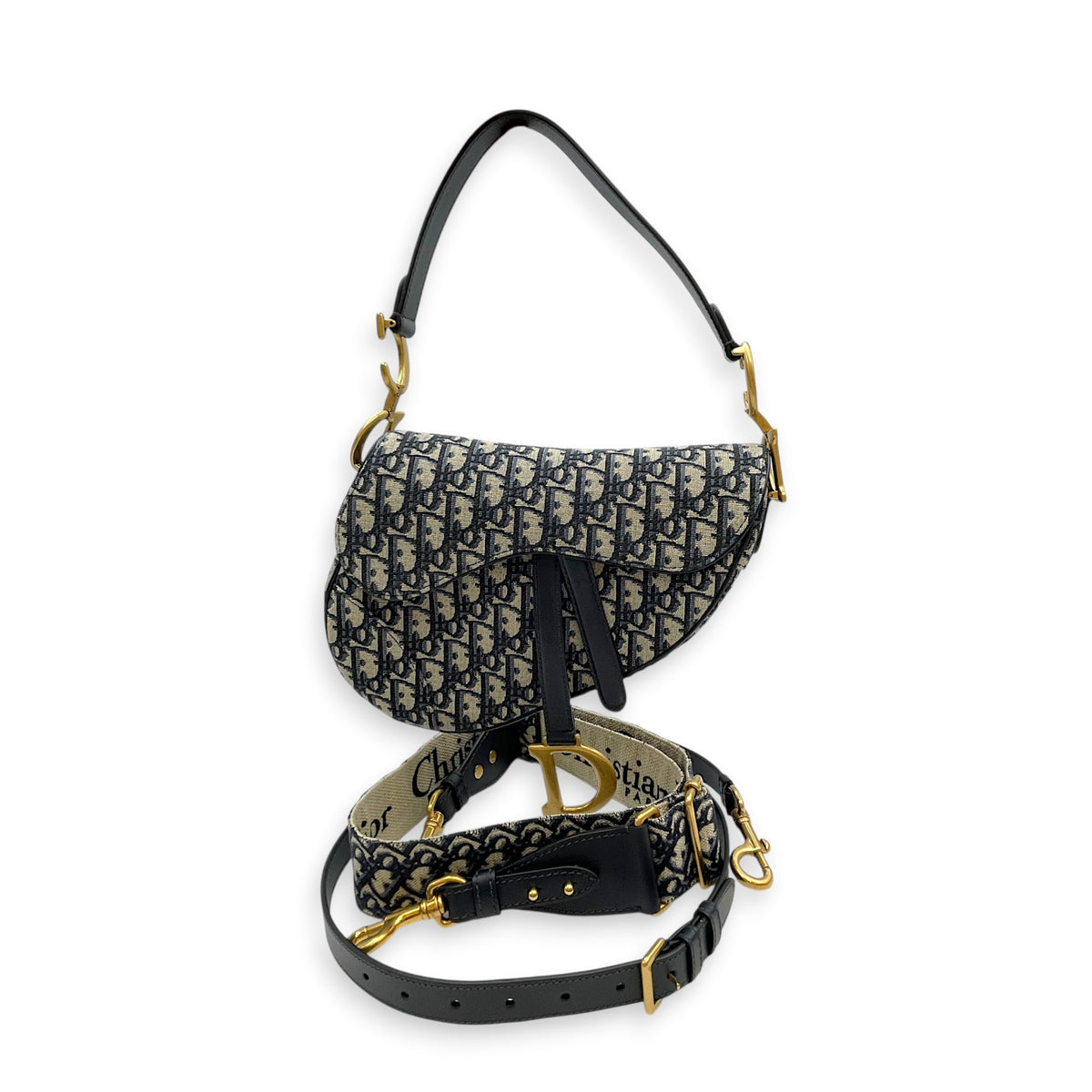 Saddle Medium Navy Blue Dior Oblique Shoulder Bag in Canvas Gold hardware