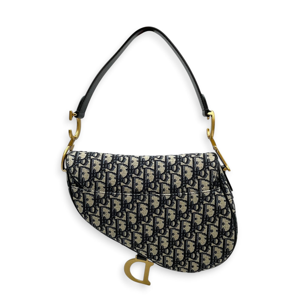 Saddle Medium Navy Blue Dior Oblique Shoulder Bag in Canvas Gold hardware