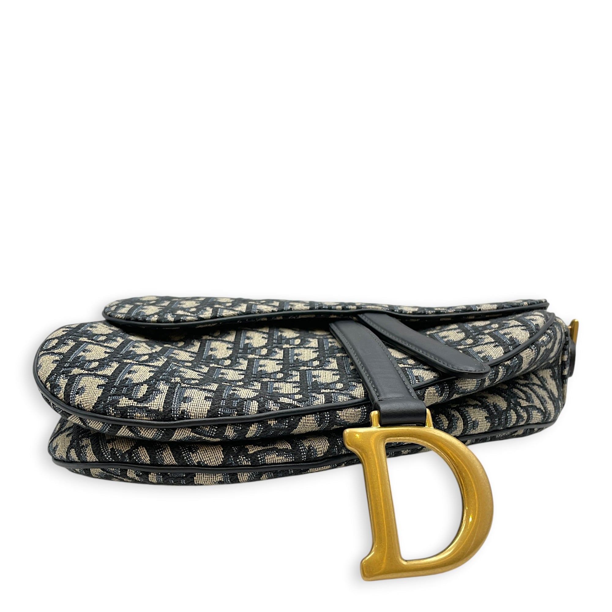Saddle Medium Navy Blue Dior Oblique Shoulder Bag in Canvas Gold hardware