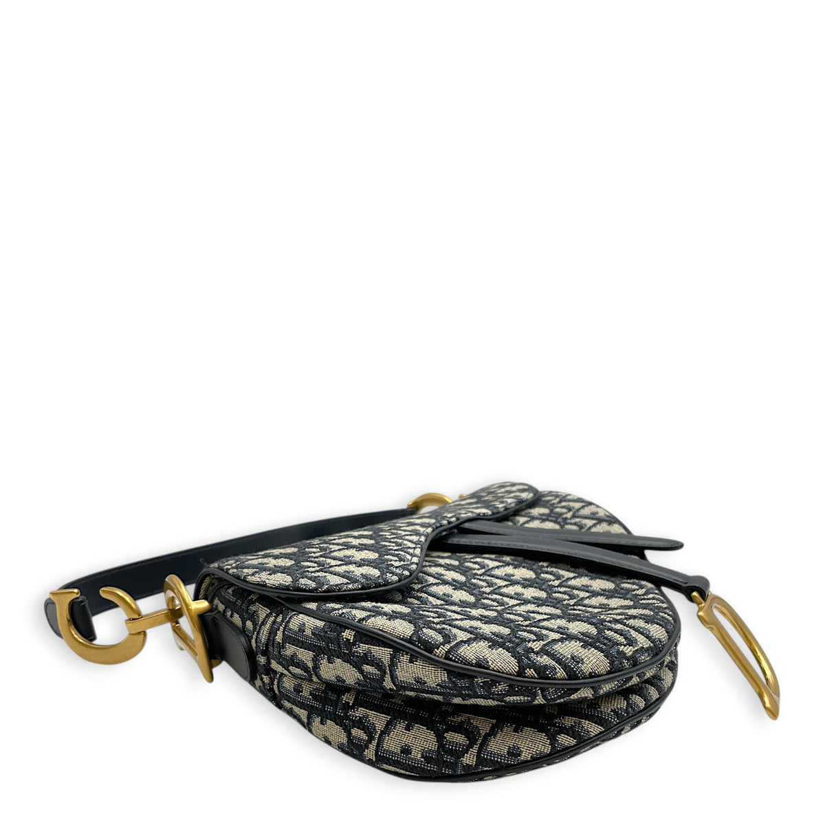 Saddle Medium Navy Blue Dior Oblique Shoulder Bag in Canvas Gold hardware