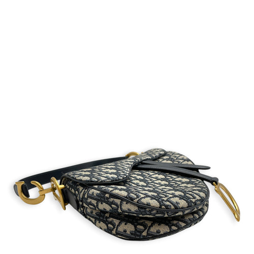 Saddle Medium Navy Blue Dior Oblique Shoulder Bag in Canvas Gold hardware