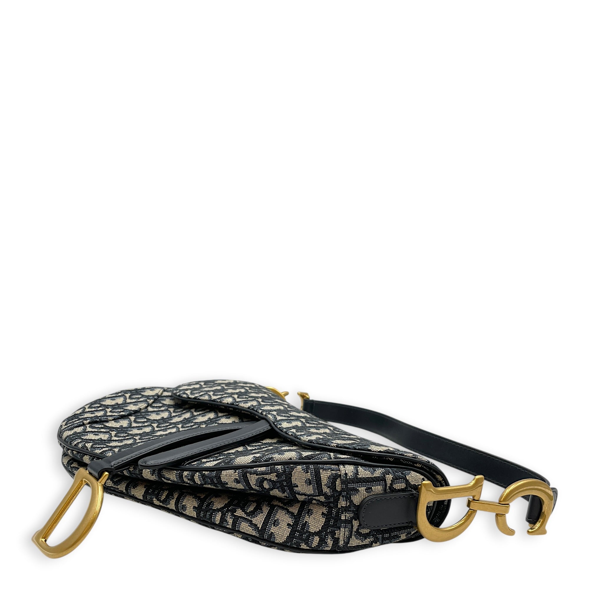 Saddle Medium Navy Blue Dior Oblique Shoulder Bag in Canvas Gold hardware