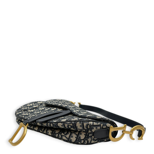Saddle Medium Navy Blue Dior Oblique Shoulder Bag in Canvas Gold hardware
