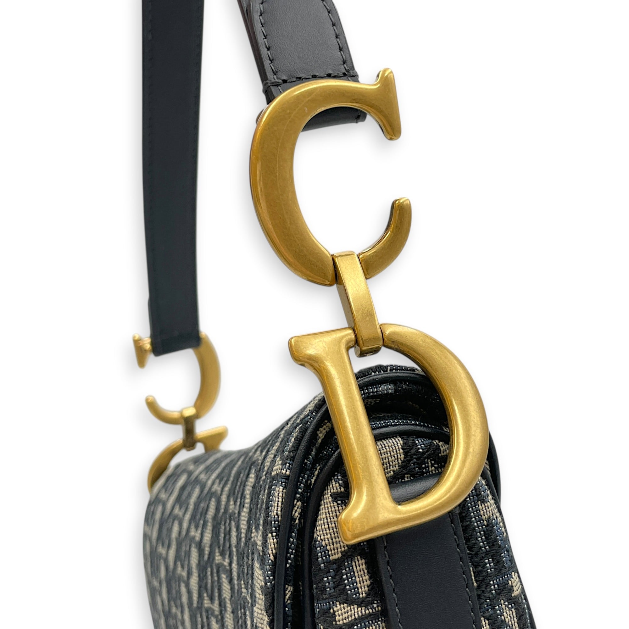 Saddle Medium Navy Blue Dior Oblique Shoulder Bag in Canvas Gold hardware