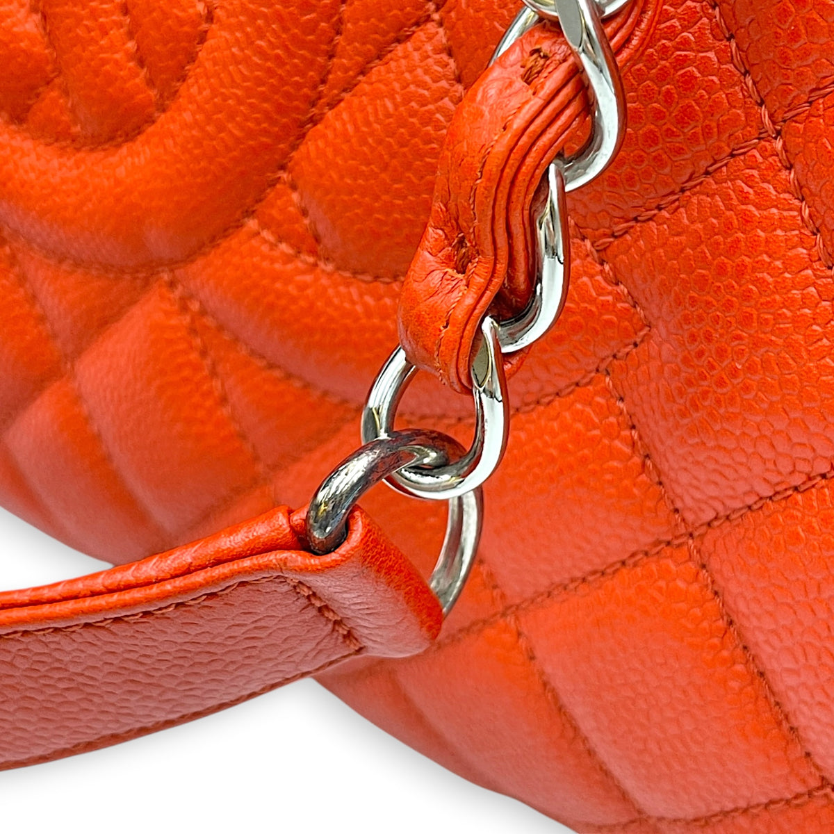GST XL  Orange Tote Bag in Caviar Leather Silver hardware