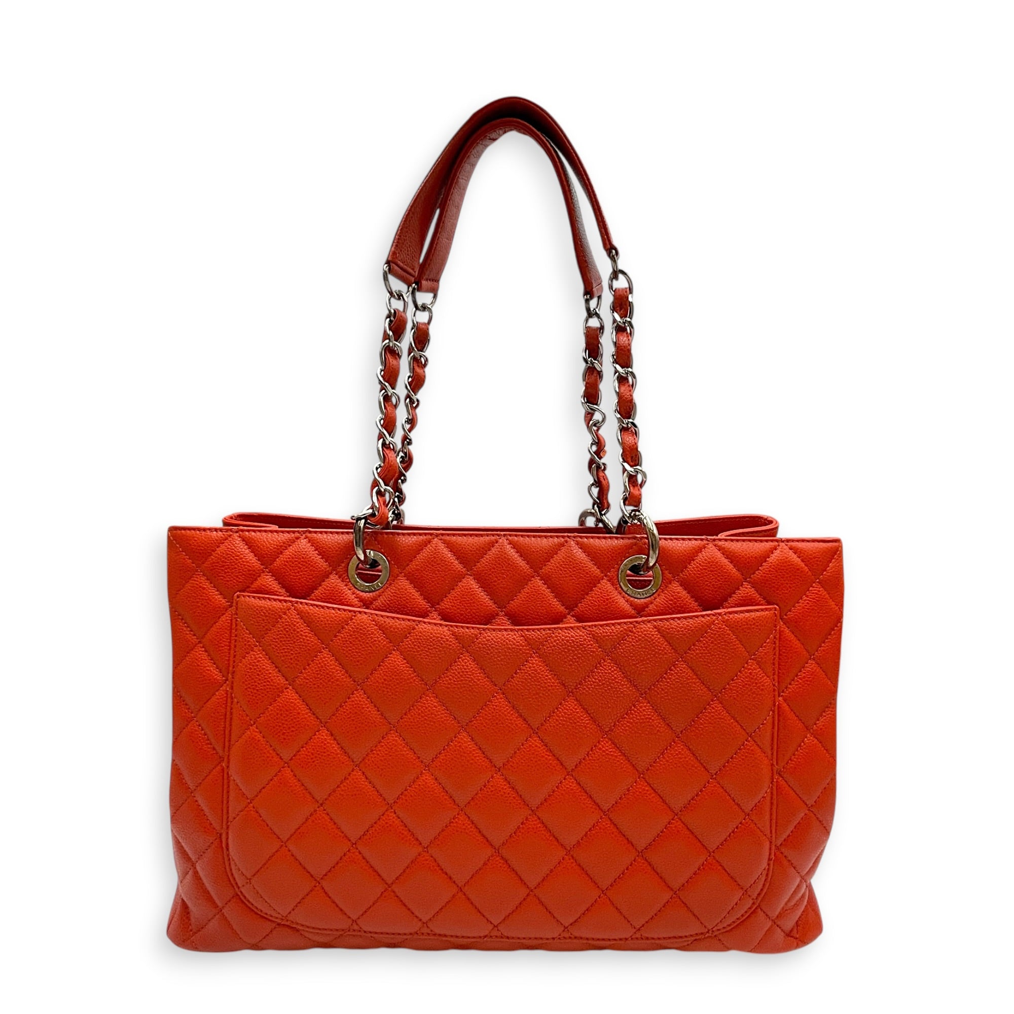GST XL  Orange Tote Bag in Caviar Leather Silver hardware