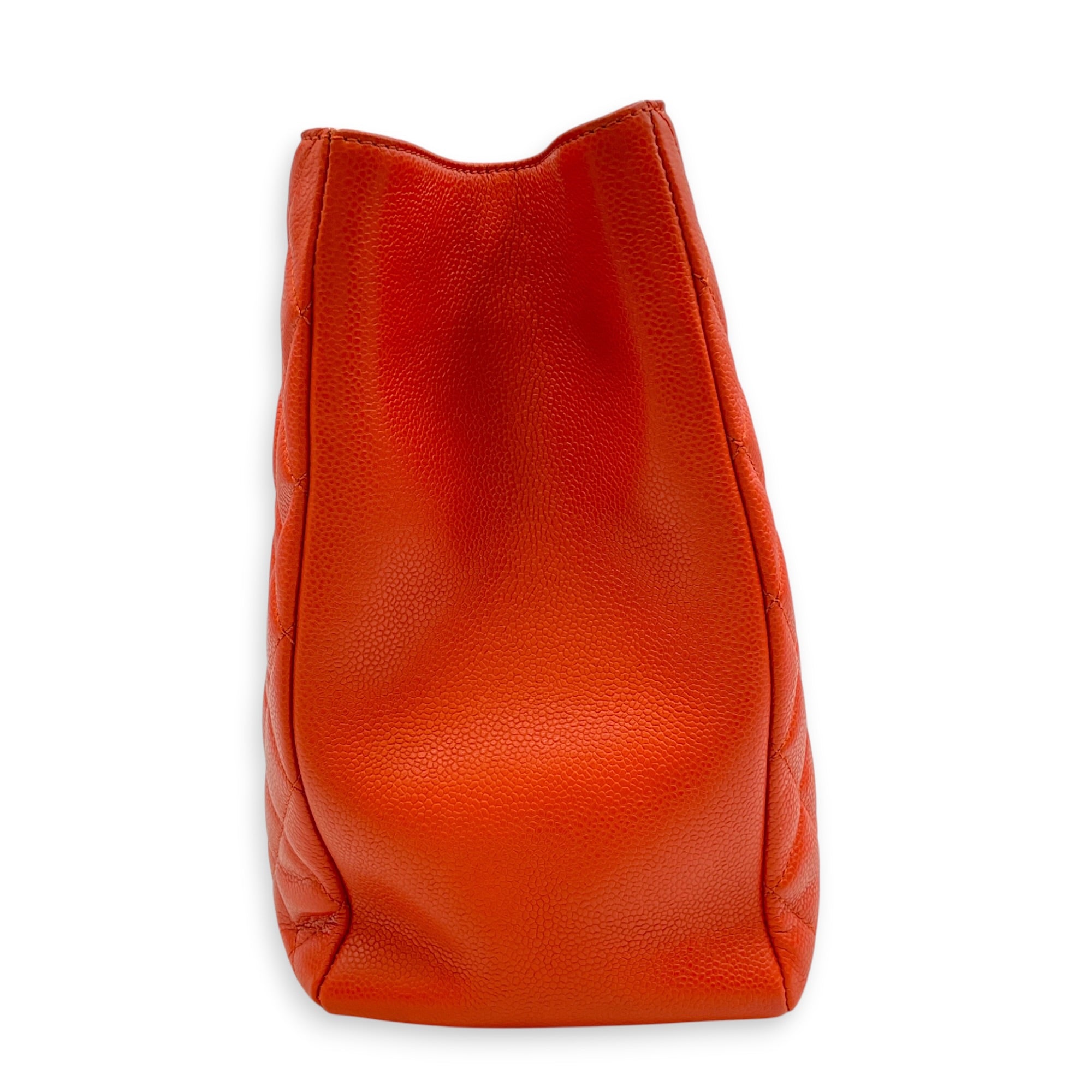 GST XL  Orange Tote Bag in Caviar Leather Silver hardware