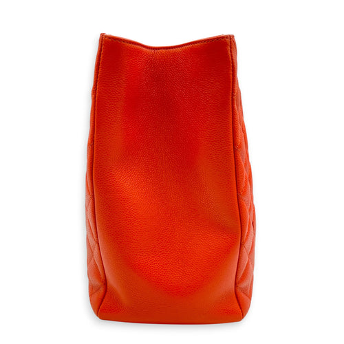 GST XL  Orange Tote Bag in Caviar Leather Silver hardware