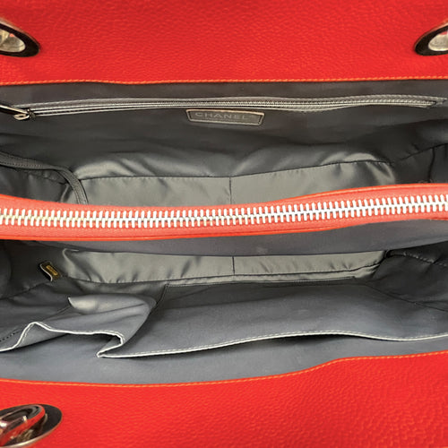 GST XL  Orange Tote Bag in Caviar Leather Silver hardware
