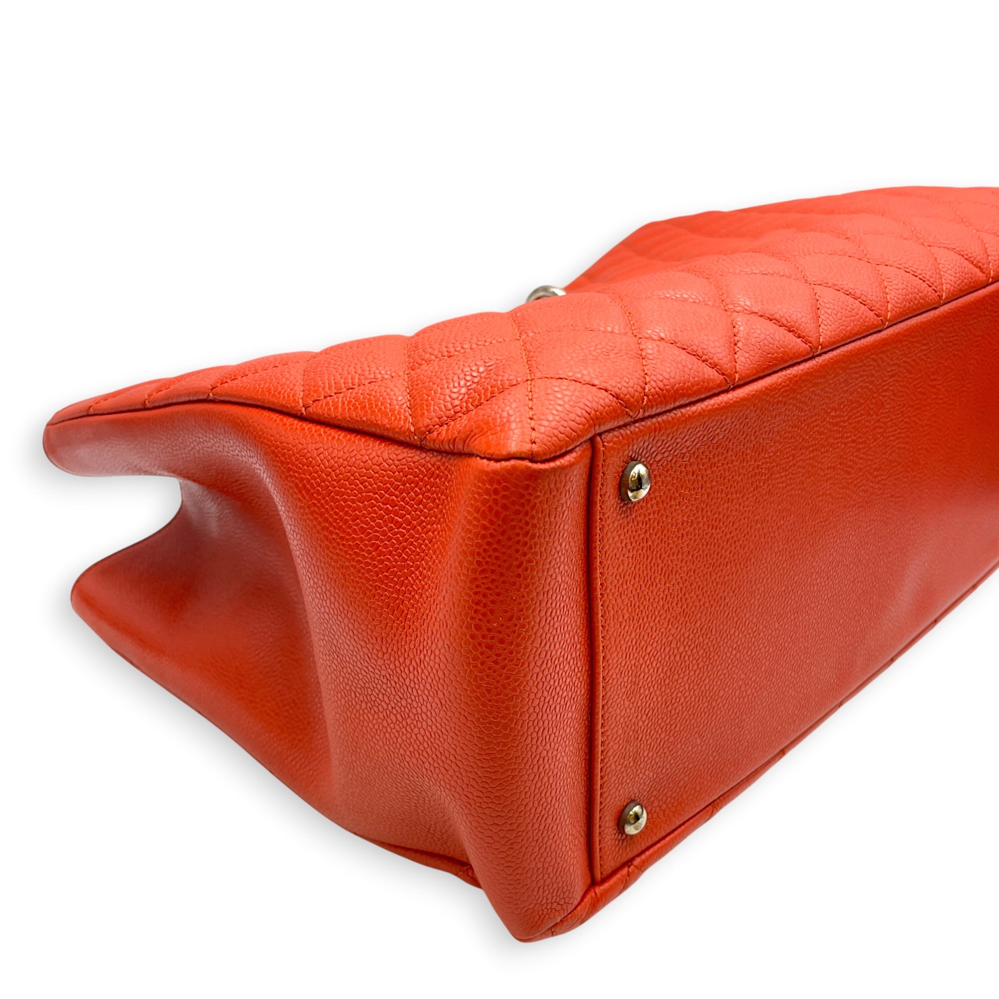 GST XL  Orange Tote Bag in Caviar Leather Silver hardware