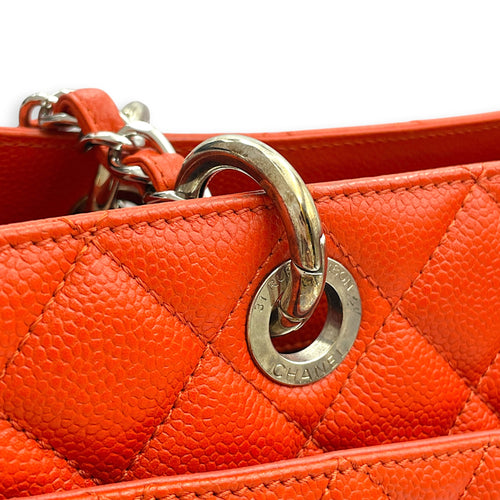 GST XL  Orange Tote Bag in Caviar Leather Silver hardware