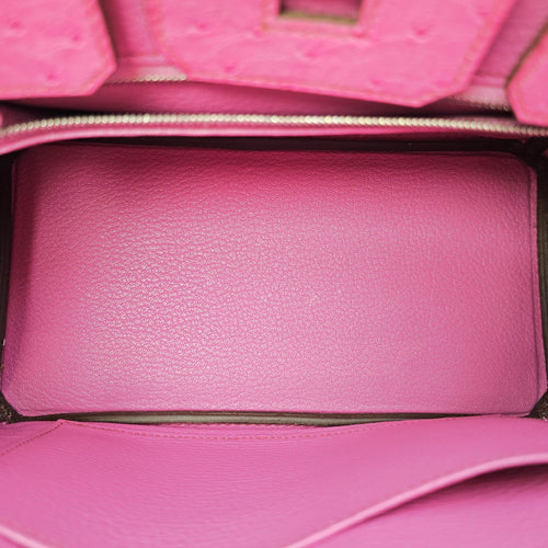Birkin 25 Fuchsia in Ostrich Palladium hardware