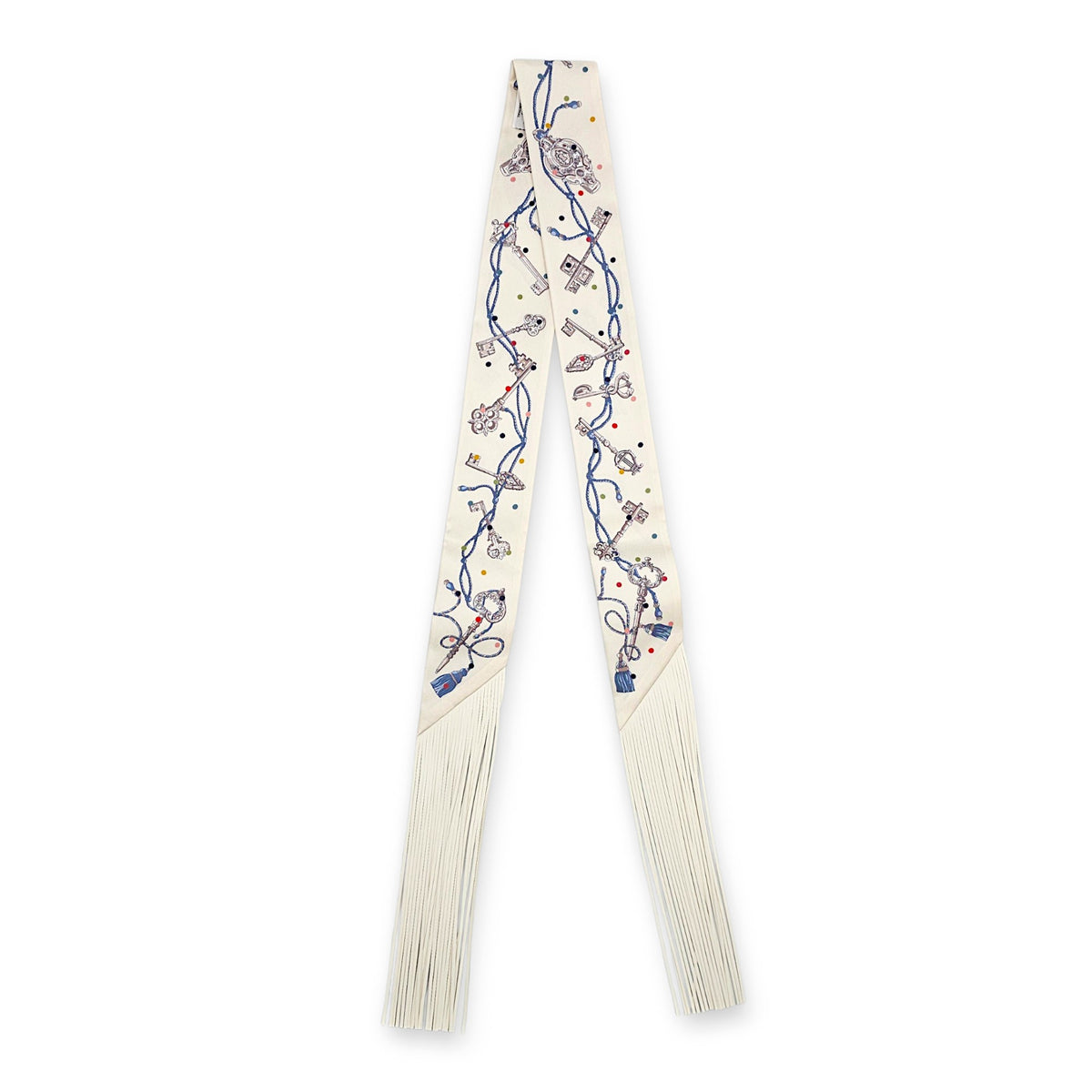 Les Cles a Pois Creme/Gris Perle Leather-Fringe Twilly